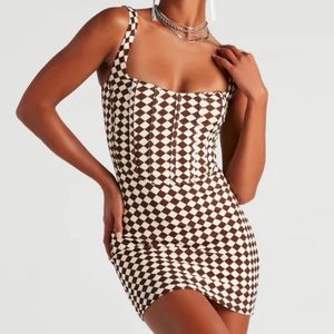 Play The Game Checker Mini Dress